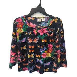 Take Two Colorful Novelty print Butterfly long sleeve Shirt Women’s Size M